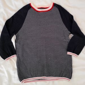 Stripe knitted 3/4 sleeves crew neck sweater top